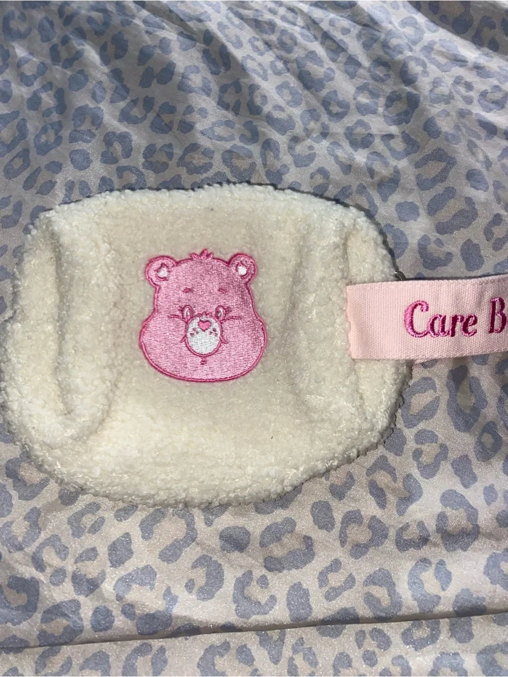 Fluffy white care bear plush cosmetic pouch